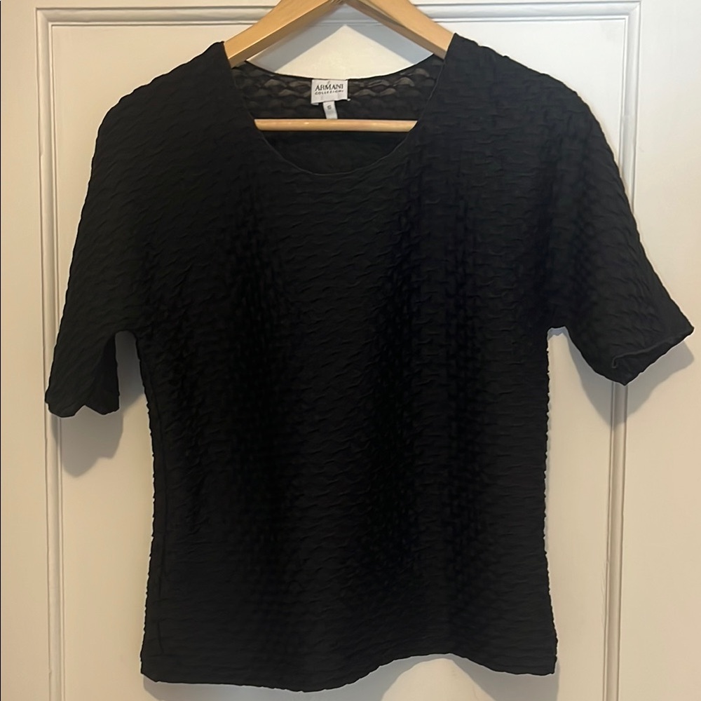 Armani Collezioni Black Ribbed Fitted Short Sleeve T-Shirt